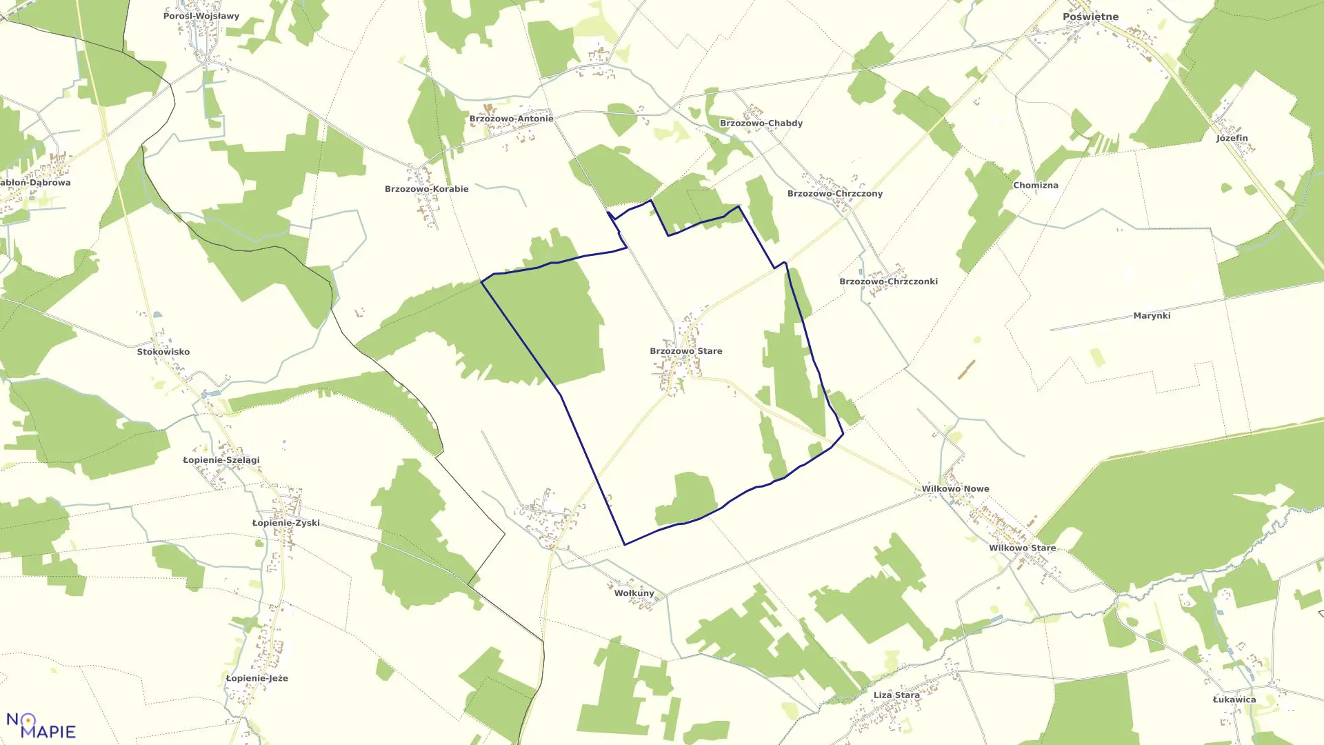 Mapa obrębu BRZOZOWO STARE w gminie Poświętne