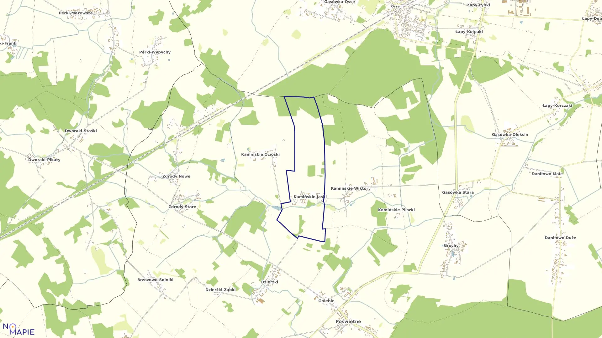 Mapa obrębu KAMIEŃSKIE JAŚKI w gminie Poświętne