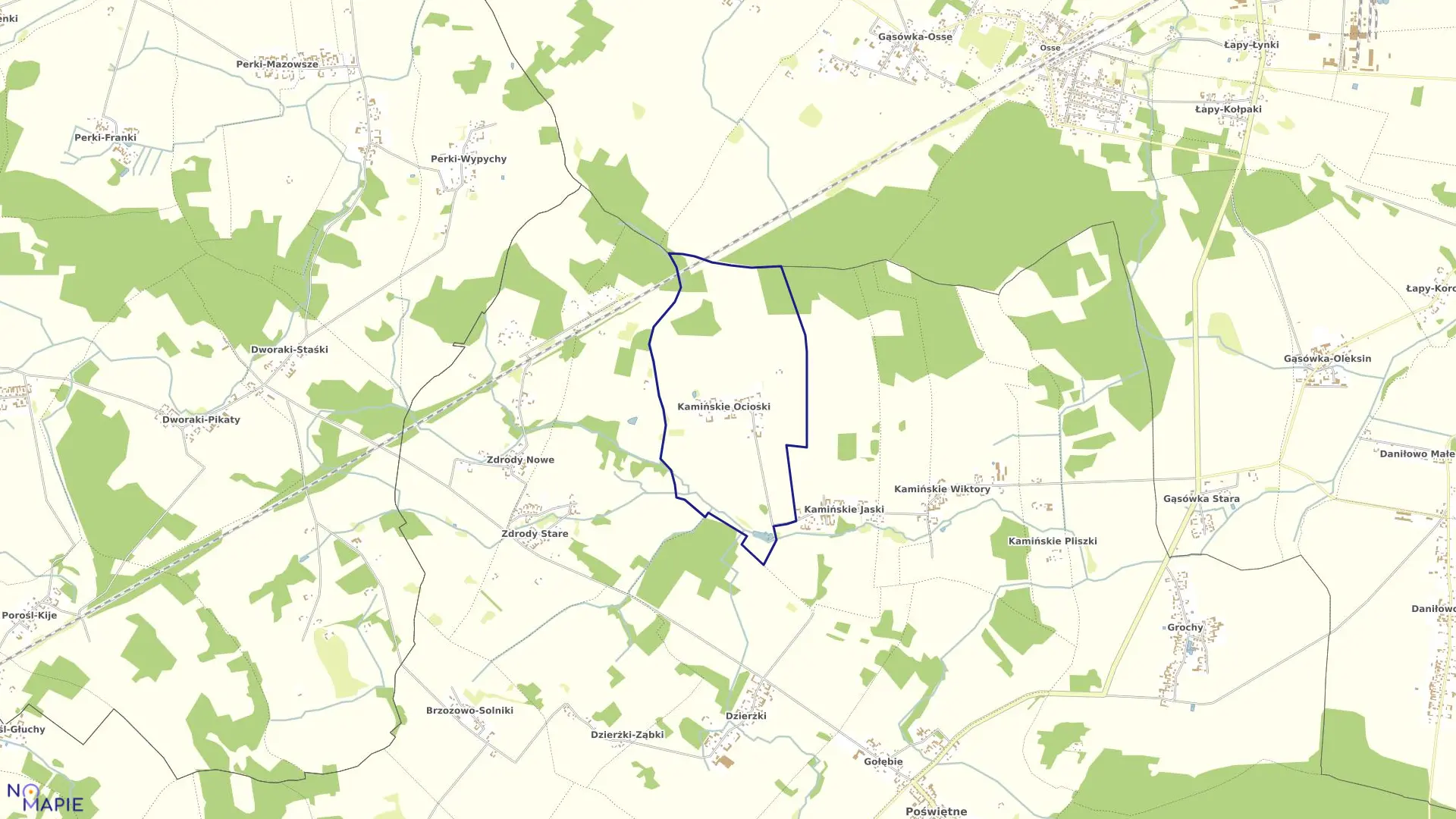 Mapa obrębu KAMIEŃSKIE OCIOSKI w gminie Poświętne