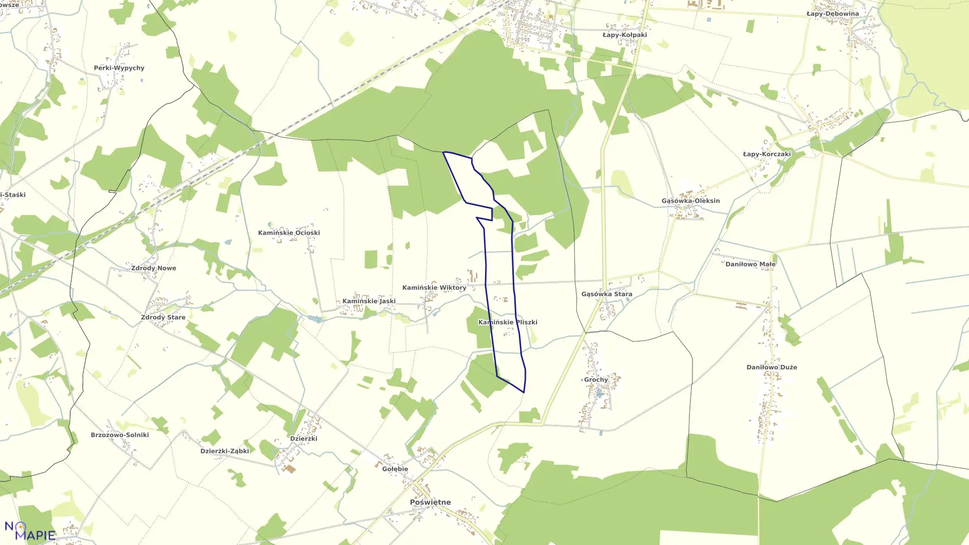 Mapa obrębu KAMIEŃSKIE PLISZKI w gminie Poświętne