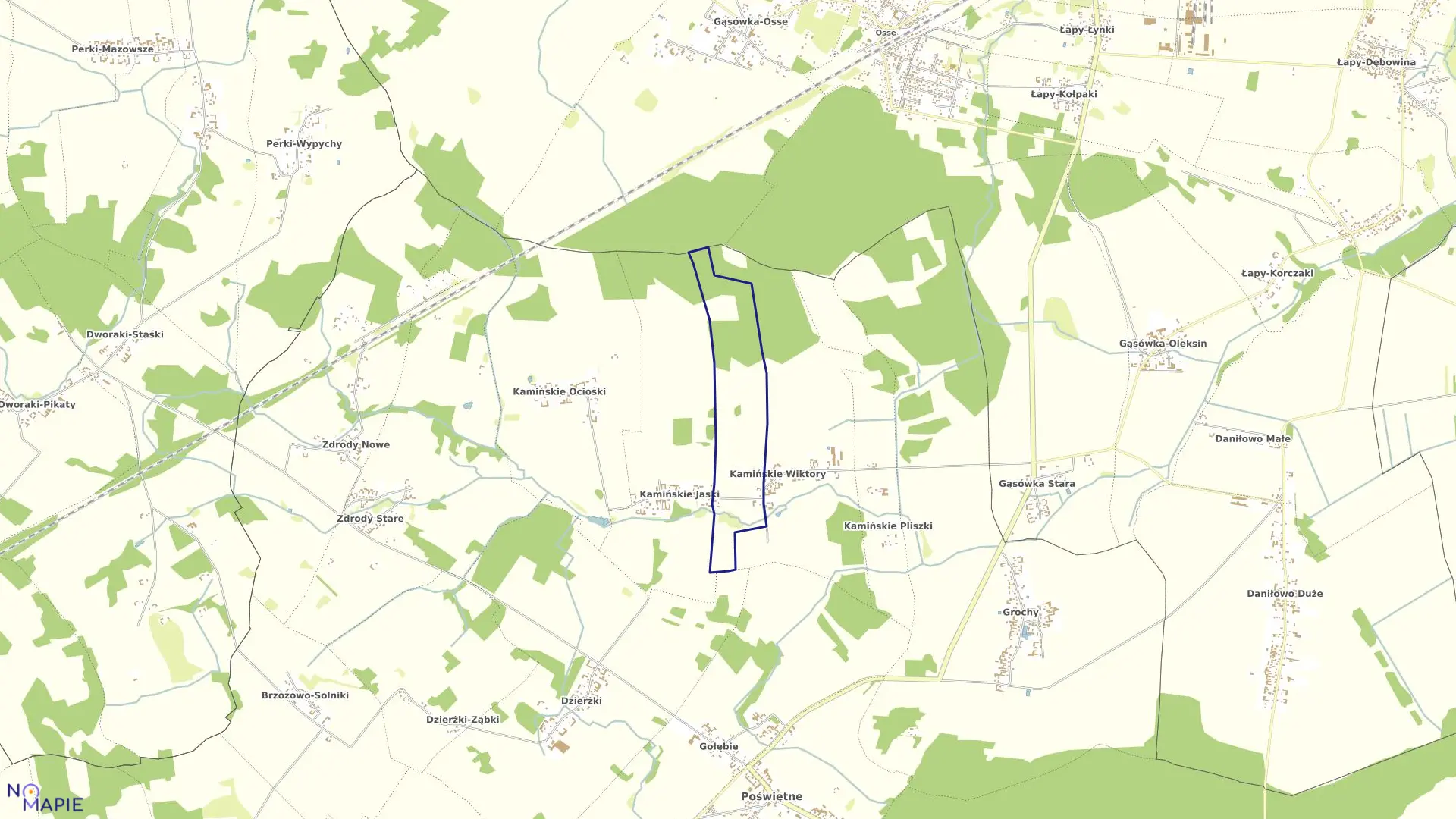 Mapa obrębu KAMIEŃSKIE RETELOWIZNA w gminie Poświętne